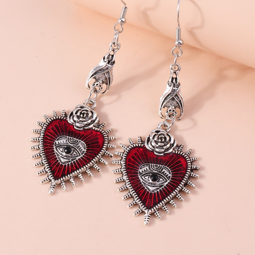 Gothic Heart Eye Pattern Drop Earrings Women Creativity Jewelry Cute Earring