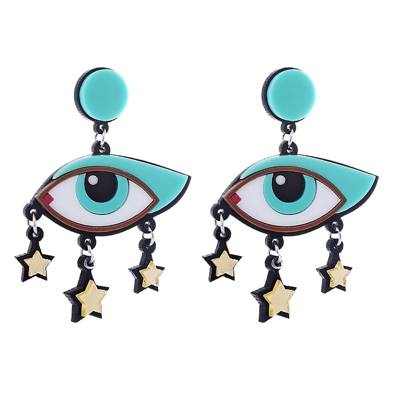 Mint Eye Star Acrylic Drop Earrings Women Travel Fashion Cartoon Earrings