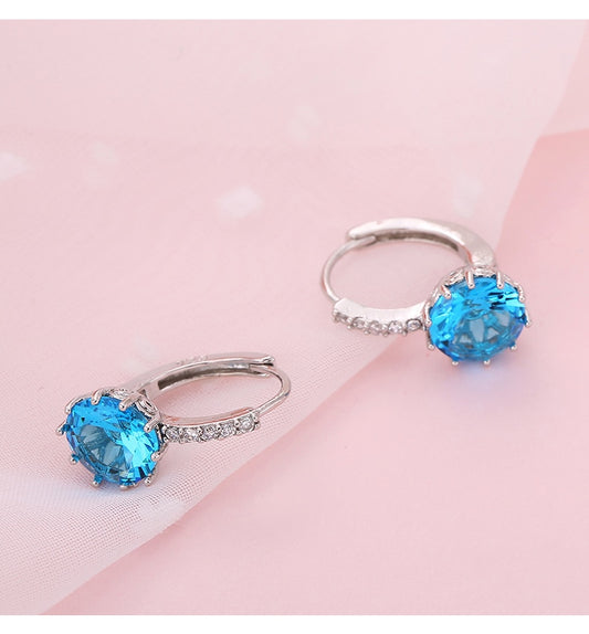 Blue Crystal Ear Buckle Ear Studs Earrings Female Fashion Earrings Jewelry Gifts