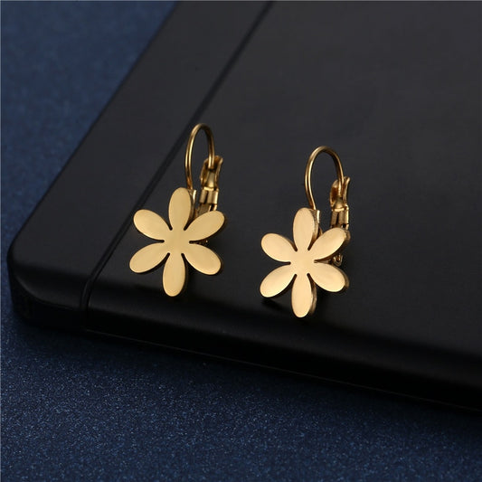 Six Petal Flower Mini Small Stud Earrings Stainless Steel Women Party Gifts