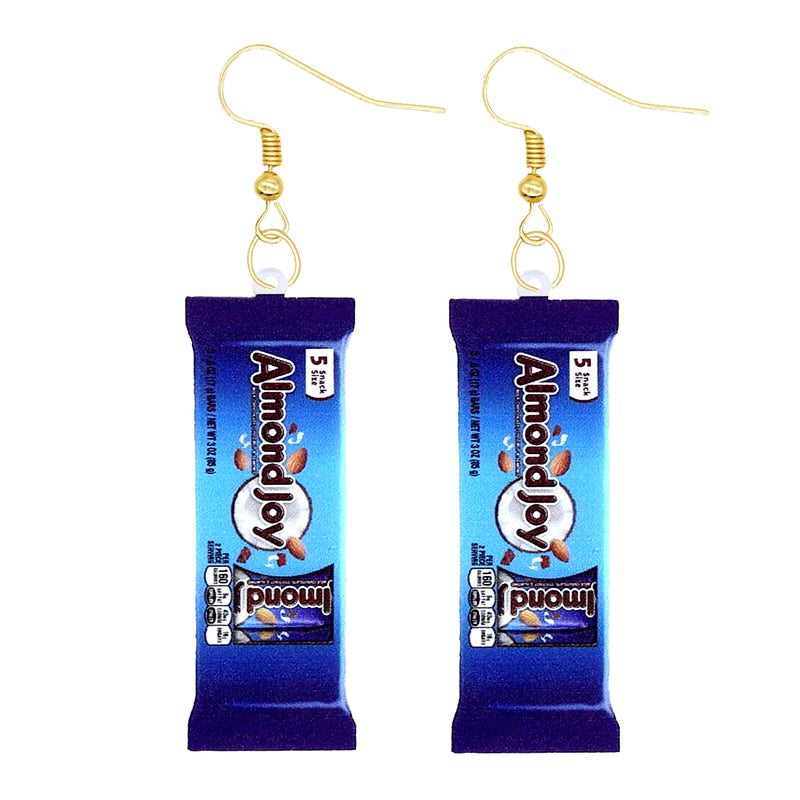 Almond Joy Candy Bag Funny Design Drop Earrings Women Charms Earring Fashion