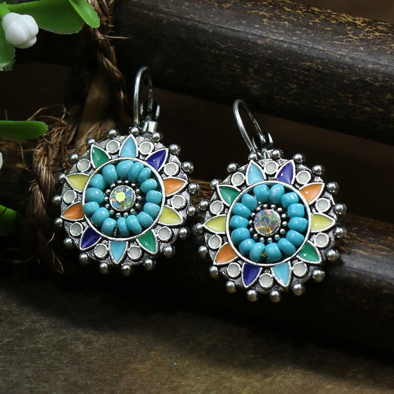 Multicolor Flower Bohemian Dangle Earrings Fashion Party Girls Pendant Earrings