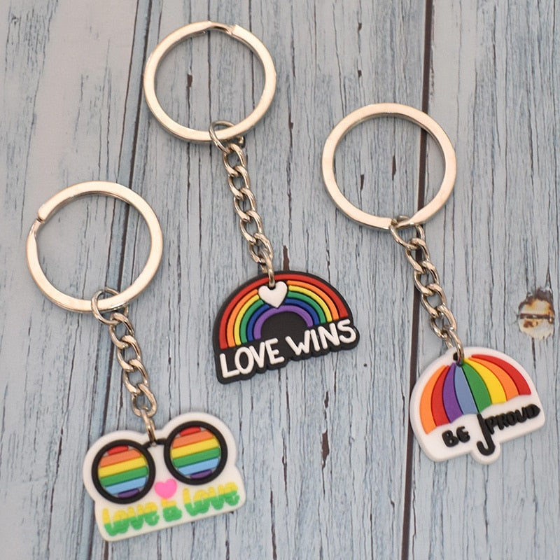 18 Styles Love is Love Pride Rainbow Pendant PVC Keychain with Car Bag Key Chain