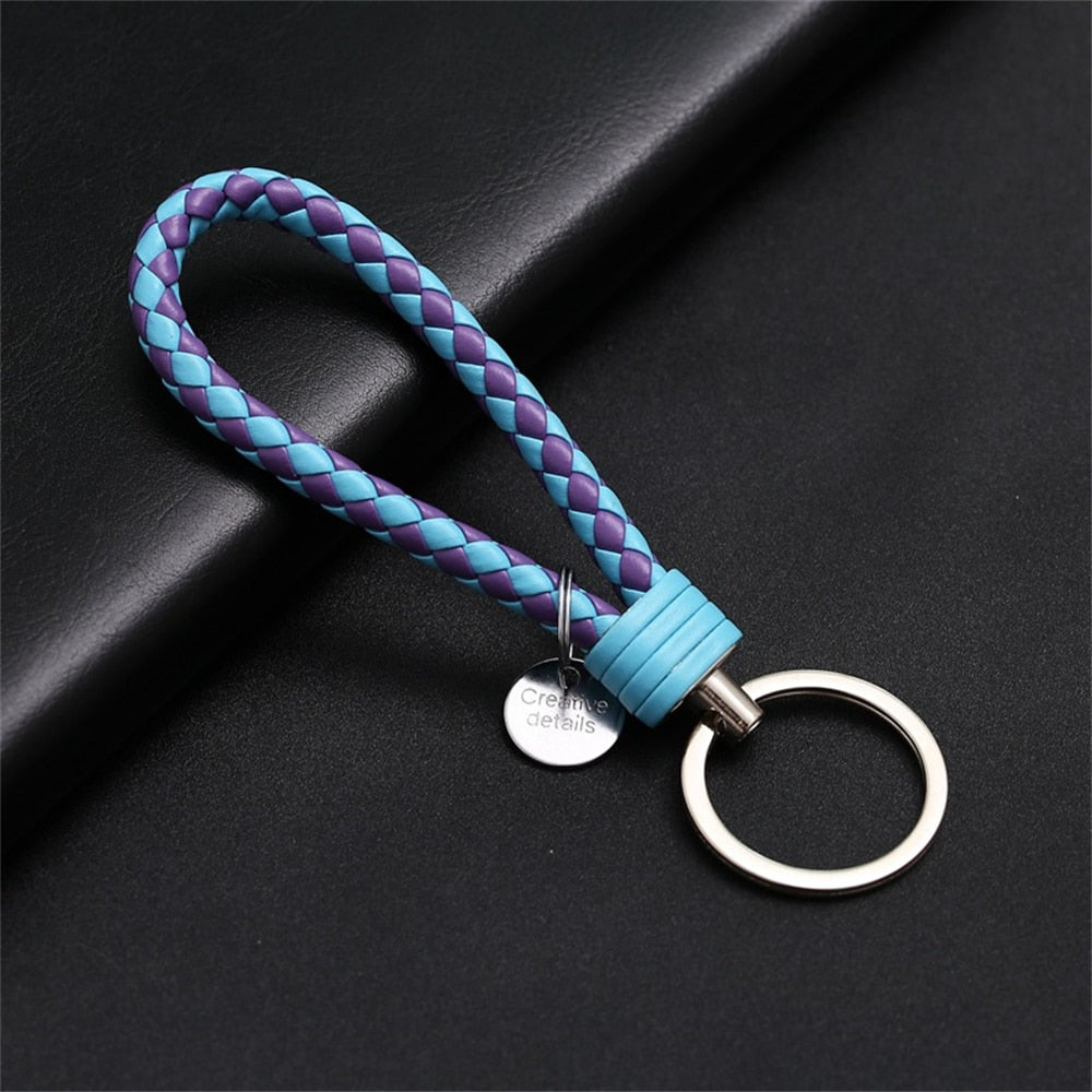 39 Styles PU Leather Braided Woven Rope Keychain DIY Bag Pendant Key Chain