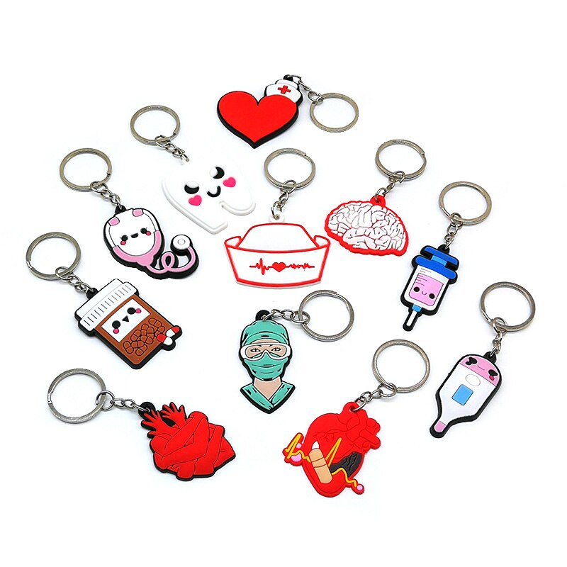 13 Styles PVC Cute Medicine Key Chain Lovely Gift for Medical Worker Key Ring