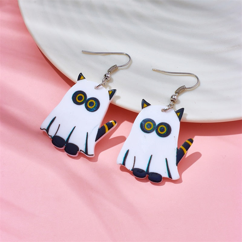 Ghost Cat Drop Earrings Female Travel Cartoon Earrings Creative Art Jewelry