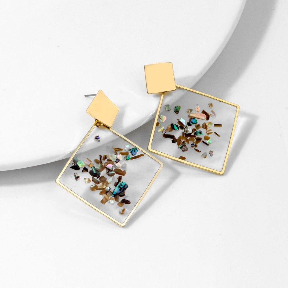 Square Resin Drop Earrings Women Fashion Creative Art Cute Stylish Jewelry