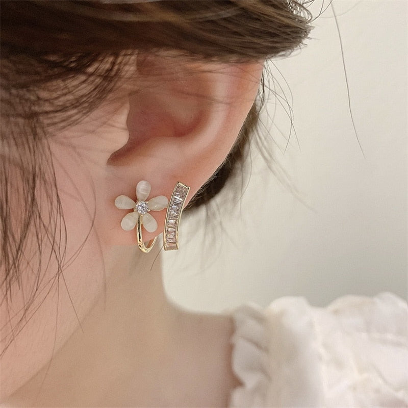 Flower Cuff Stud Earrings Fashion Elegant Modern Earrings Women Accessories