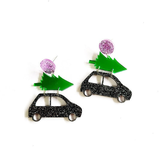 Car and Tree Drop Earrings Women Travel Fashion Cartoon Earrings Creative