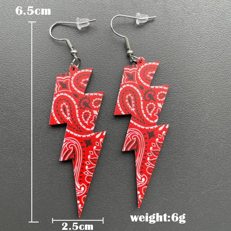 Red Bandanna Big Lightning Dangle Earrings Women Girl Fashion Trendy Jewelry