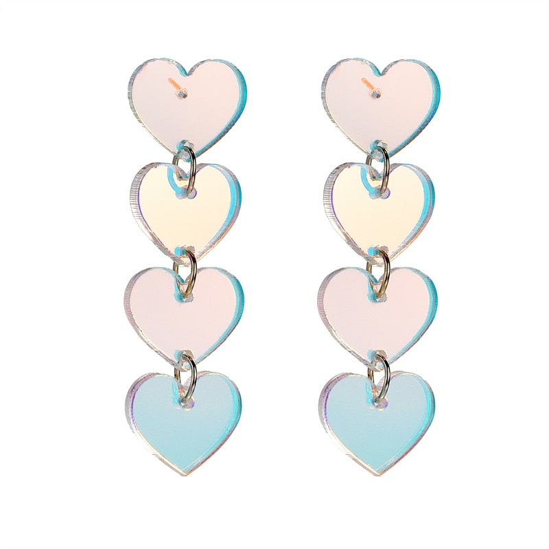 Holographic Acrylic Hearts Dangle Earrings Women Travel Fashion Cartoon Earrings