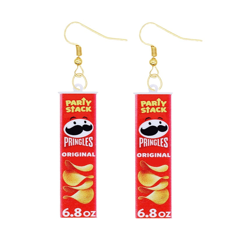 Red Pringles Bag Funny Design Drop Earrings Women Charms Earring Fashion