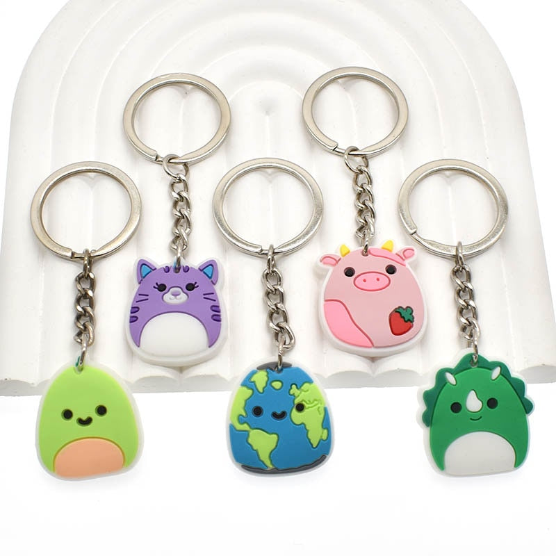 12 Styles Cartoon Cute Rubber Keychain Panda Pig Cat Animal Car Key Chain Bag