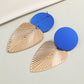 Blue Round Detail Palm Leaf Lady Cute Drop Earrings for Women Jewelry Girls