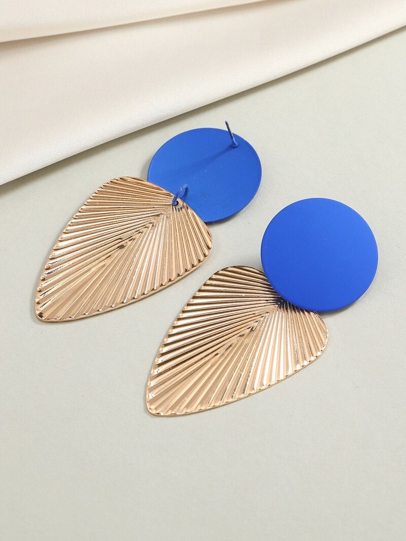Blue Round Detail Palm Leaf Lady Cute Drop Earrings for Women Jewelry Girls