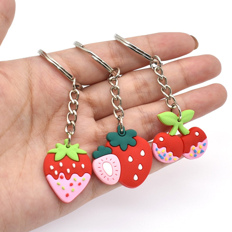 6 Styles Dipped Avocado Strawberry Carrot Cherry Pineapple Cartoon Keyring Cute
