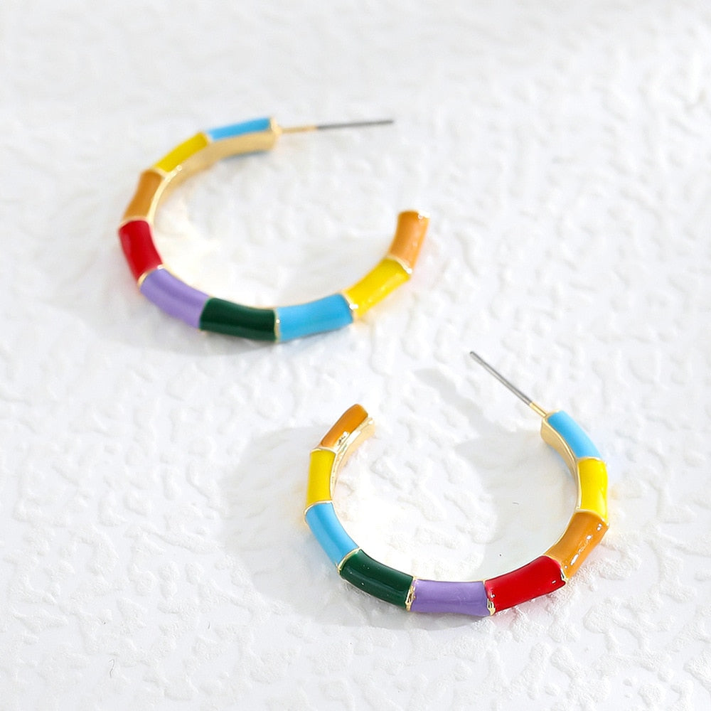 Multicolor Bamboo Style Hoop Earrings Hip Hop Women Party Gift Jewelry Ear