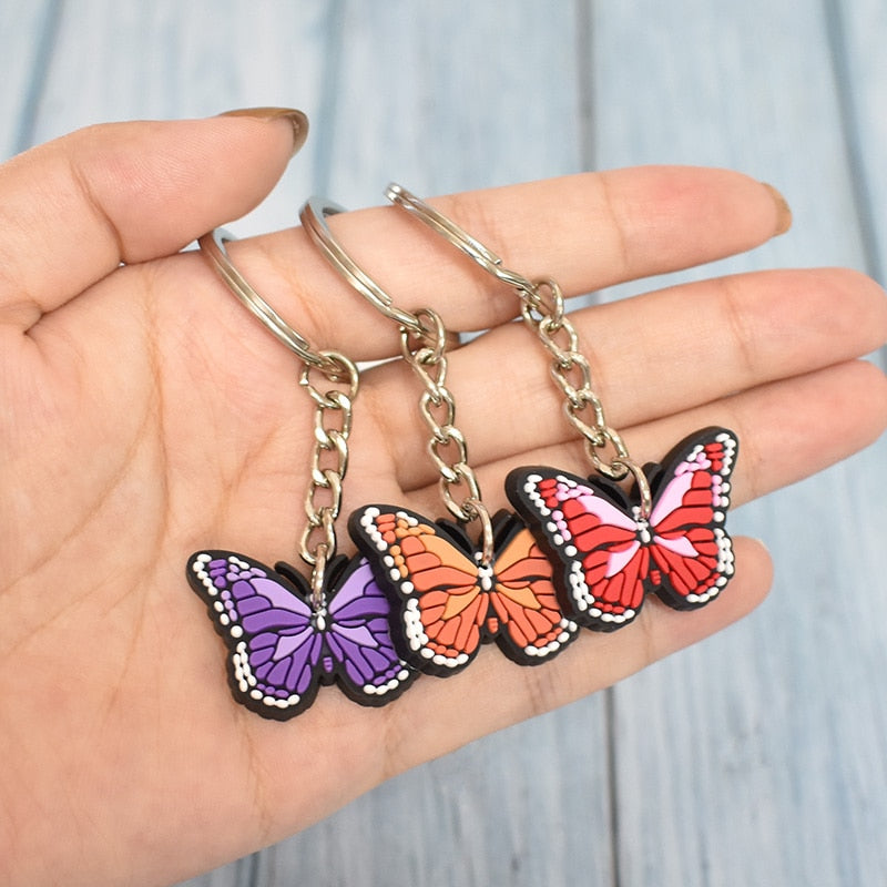 8 Styles PVC Colorful Cartoon Butterfly Keyring Cute Creative Fashion Keychains