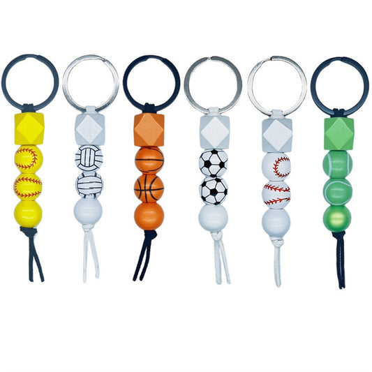 6 Styles PVC Beaded Keychain Basketball Soccer Tennis Keyring For Women Men Bag