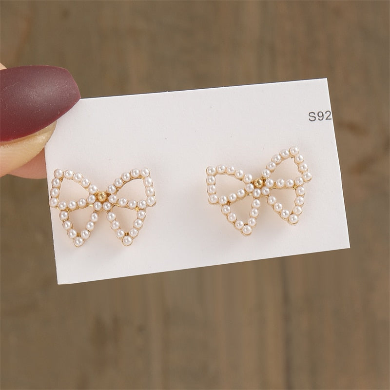 15 Styles Cute Bowknot Butterfly Pearl Stud Earrings Female Jewelry Trendy Cute