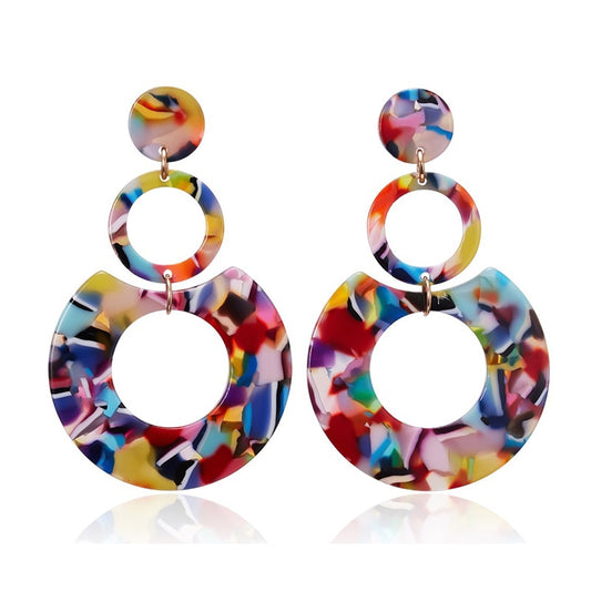 Colorful Round Acrylic Drop Earrings Cartoon Art Women Party Jewelry Ear Fashion