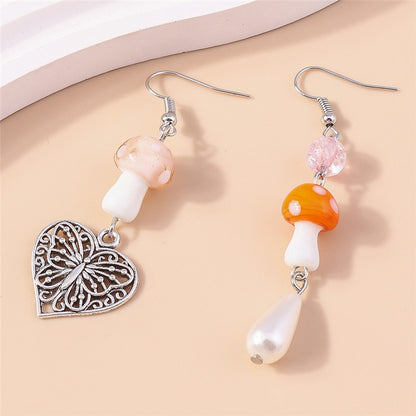 Mismatched Mushrooms Heart Drop Earrings Women Creativity Jewelry Cute Earring