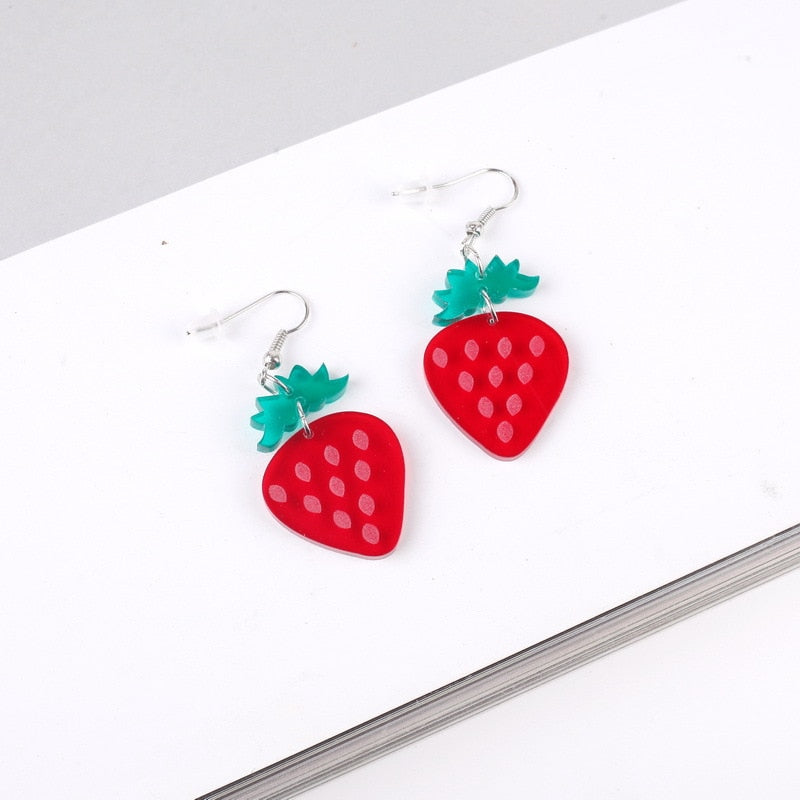 Strawberry Funny Cute Resin Food Drop Earrings Women Creativity Jewelry Cute