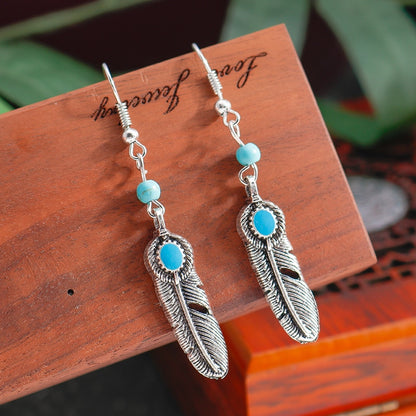 Turquoise Feather Dangle Drop Earrings Women Gifts Earring Cute Girls Eardrop