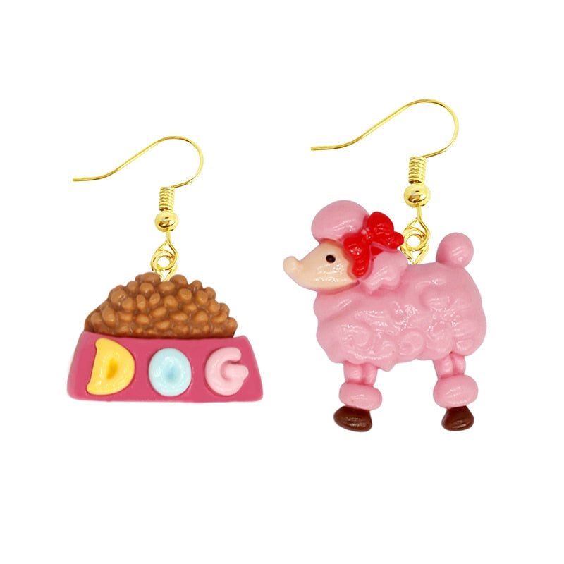 Pink Dog and Bowl Dangle Earrings Women Gifts Earring Cute Girls Eardrop Jewelry