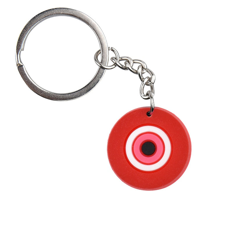 Round Red Lucky Evil Eye Keychain Cartoon Key Holder Car handbag Keyring Gift