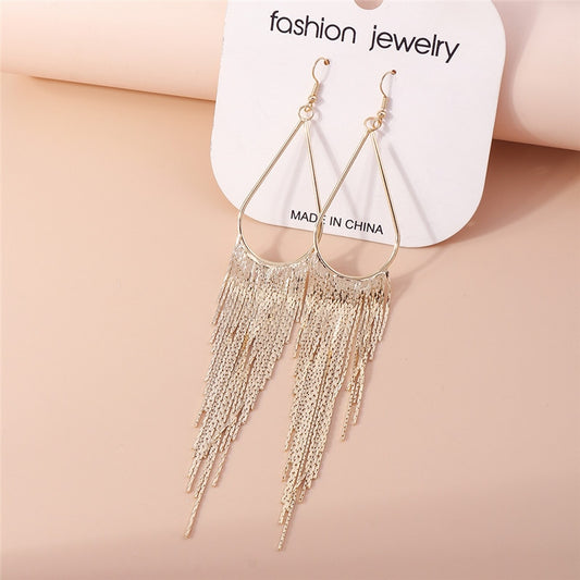 Long Drop Earrings with Metal Tassels Trendy Women Fashion Earrings Jewelry Gift