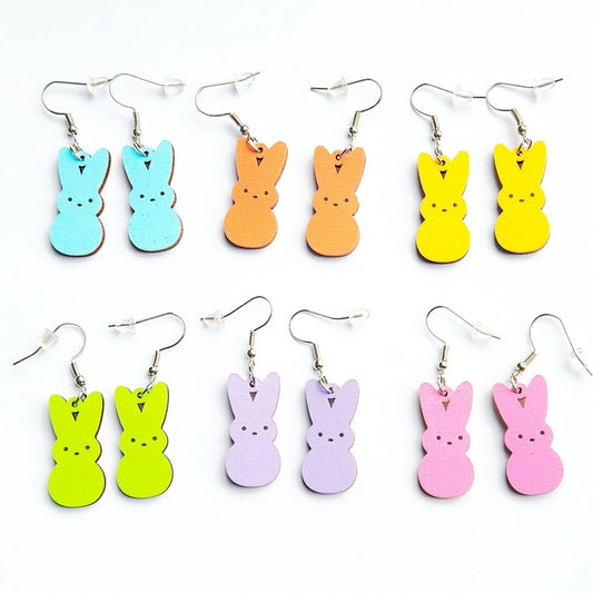 Pink Bunny Wooden Drop Earrings Women Gifts Earring Cute Girls Eardrop Jewelry