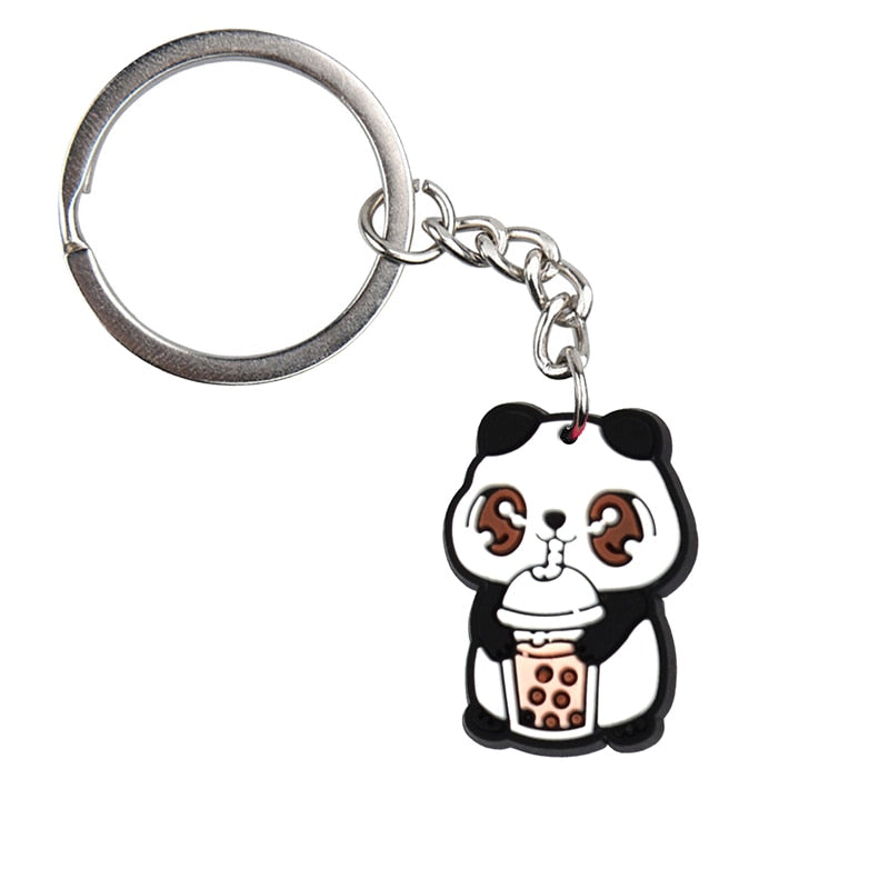 Bubble Tea And Panda Keychain Cartoon Key Holder Car handbag Keyring Gift