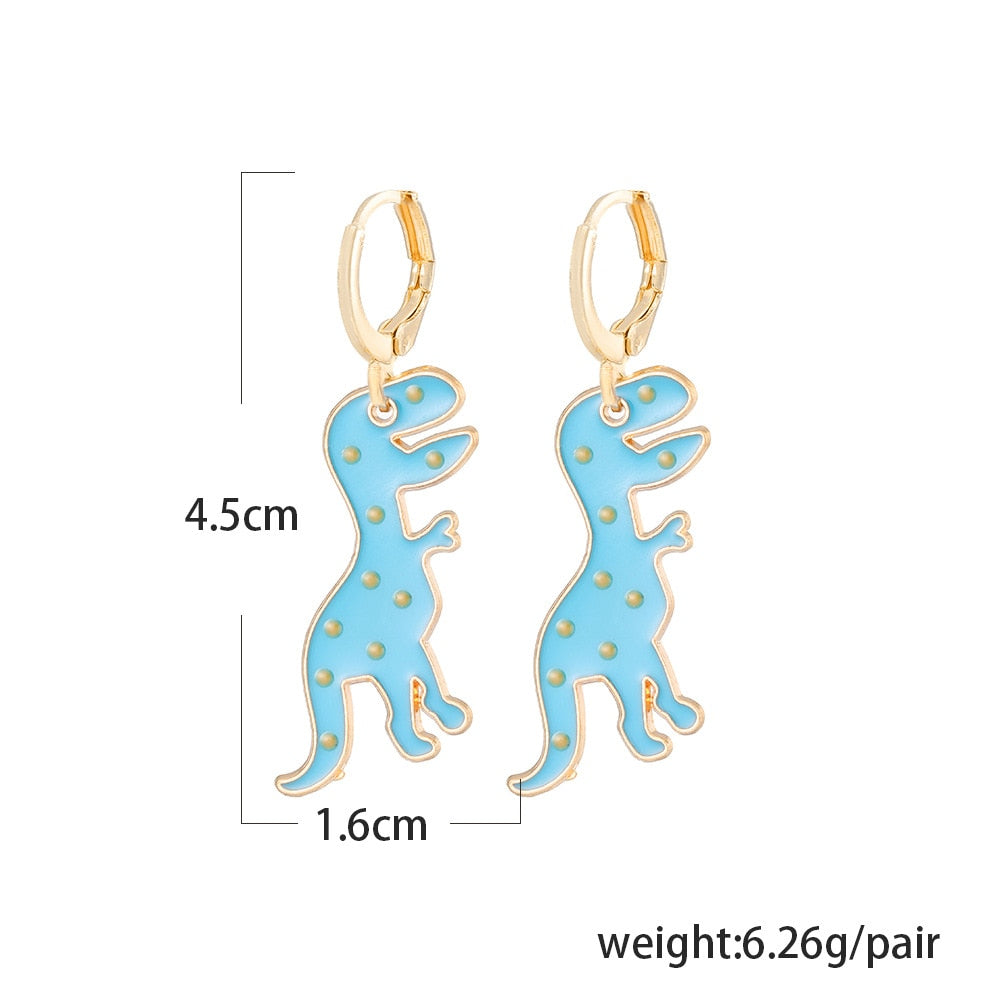 Blue Colorful Enamel Dinosaur Dangle Earrings Cartoon Ear Pendants Accessories