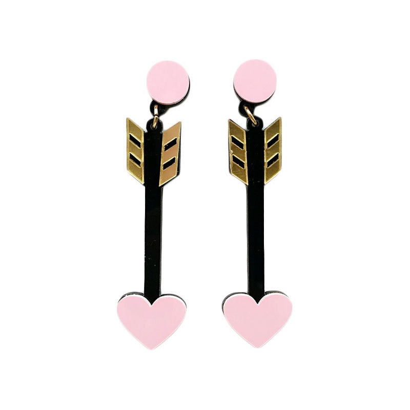 Pink Heart Arrow Acrylic Drop Earrings Women Travel Fashion Cartoon Earrings