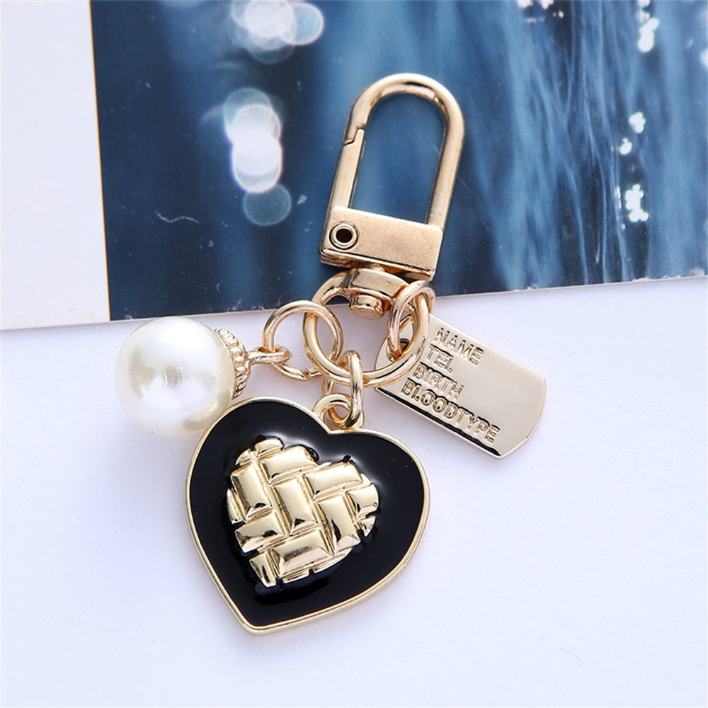 2 Styles Pearl Heart Pendant Keychain Women Key Ring Earphone Case Bag Charms