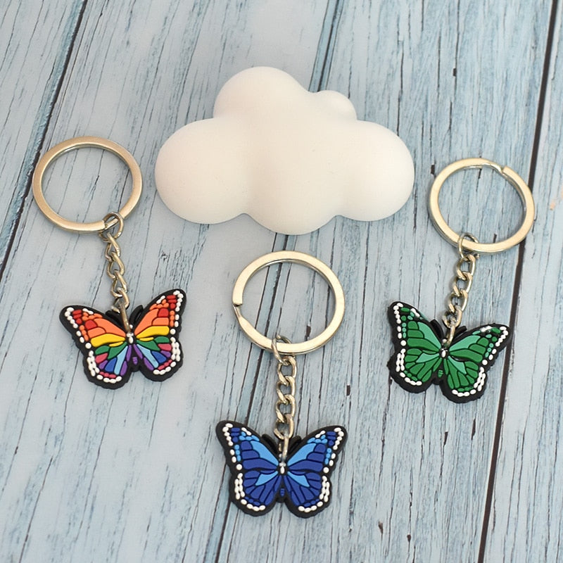 8 Styles PVC Colorful Cartoon Butterfly Keyring Cute Creative Fashion Keychains