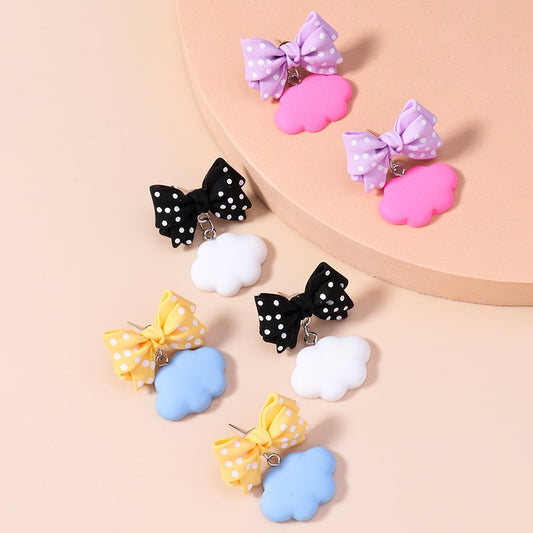 3 Pairs Cloud Bow Dangle Earrings for Girls Women Birthday Gift Lovely Jewelry