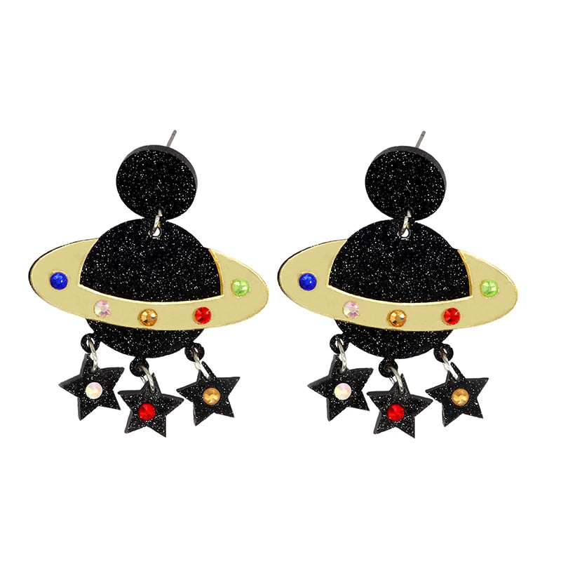 Planet Stars Black Drop Earrings Women Creativity Jewelry Cute Earring Girls