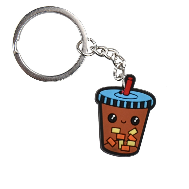 Brown Cup Bubble Tea Keychain Cartoon Key Holder Car handbag Keyring Gift