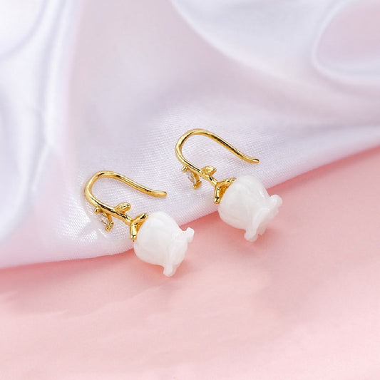 White Rose Stud Earrings Women Earrings Party Christmas Jewelry Gift