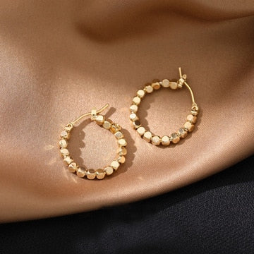 Gold-colored Beaded Hoop Studs Earring Cute Geometric Zircon Earrings Female