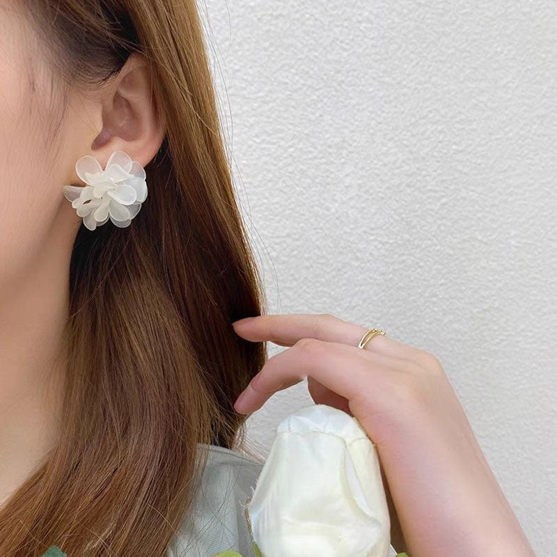 Elegant White Transparent Flower Stud Earrings For Women Cute Sweet Acrylic Big