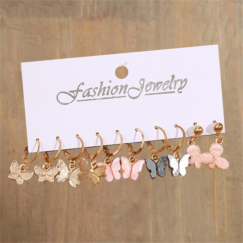 13 Styles 5-6 Pairs Set Heart Butterfly Dangle Earrings for Girls Women Birthday