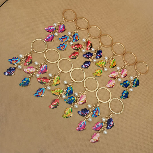 14 Styles Colorful Simulation Butterfly Pearl Key Chain Painted Butterfly