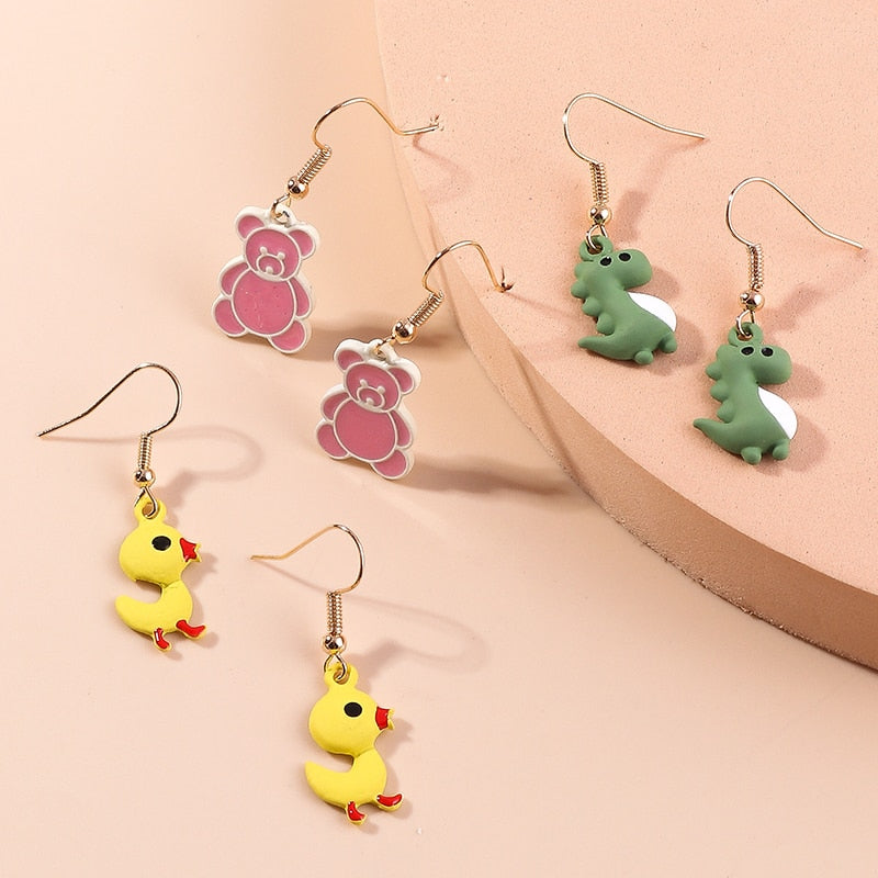 3 Pairs Animal Dangle Earrings for Girls Women Birthday Gift Lovely Jewelry