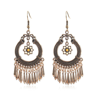 Boho Style Bronze Flower Dangling Drop Earrings Female Fashion Earrings Jewelry