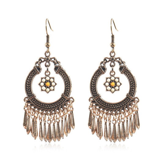 Boho Style Bronze Flower Dangling Drop Earrings Female Fashion Earrings Jewelry