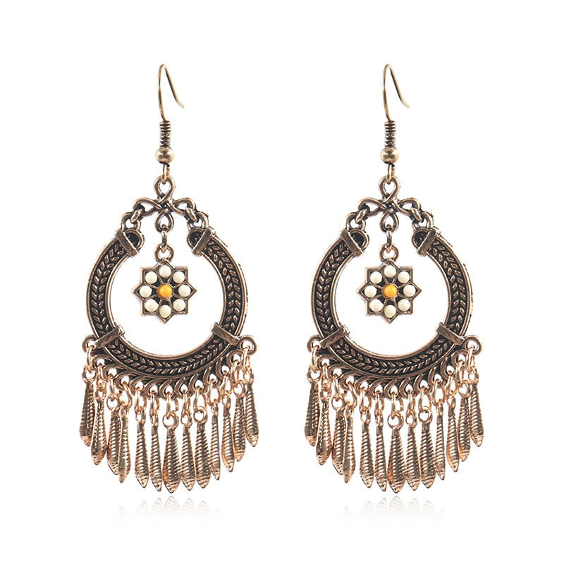 15 Styles Big Vintage Ethnic Tassel Flower Dangling Drop Earrings Female Fashion