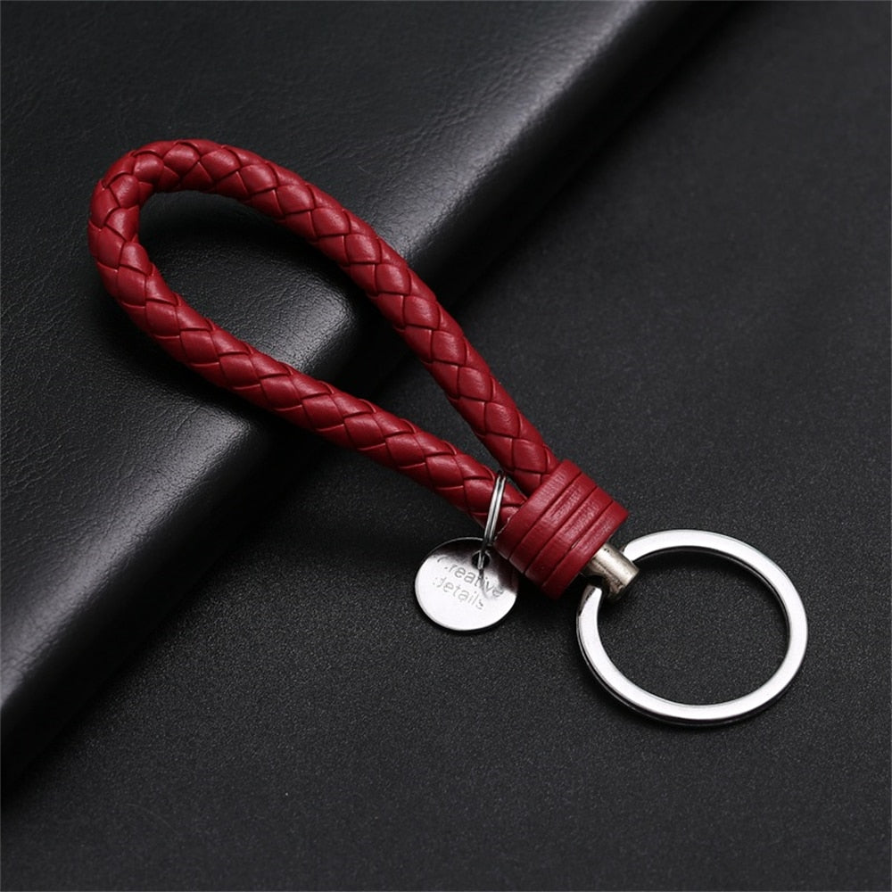 39 Styles PU Leather Braided Woven Rope Keychain DIY Bag Pendant Key Chain